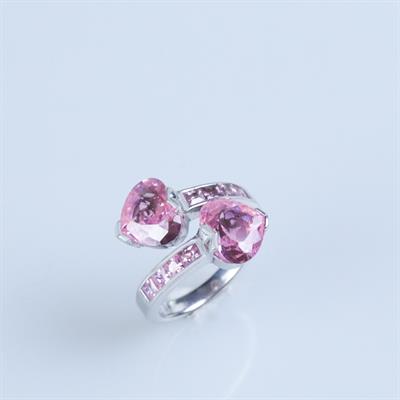 Pembe Zirkon Taşlı Sevgili Kalp Gümüş Yüzük