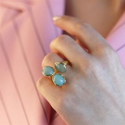 Peridot Taşlı Gold Kaplama El İşi Gümüş Yüzük