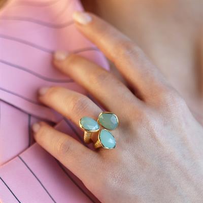 Peridot Taşlı Gold Kaplama El İşi Gümüş Yüzük