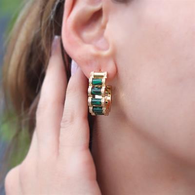 Peridot Taşlı Gold Kaplama Küpe
