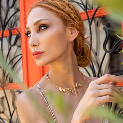 Peridot ve Ametist Taşlı Lamina Tasarım Gold Kaplama Gümüş Gerdanlık