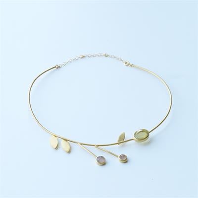 Peridot ve Ametist Taşlı Lamina Tasarım Gold Kaplama Gümüş Gerdanlık