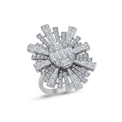 Pırlanta Modeli Mozanit Taşlı Gümüş Yüzük