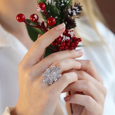 Pırlanta Modeli Mozanit Taşlı Gümüş Yüzük