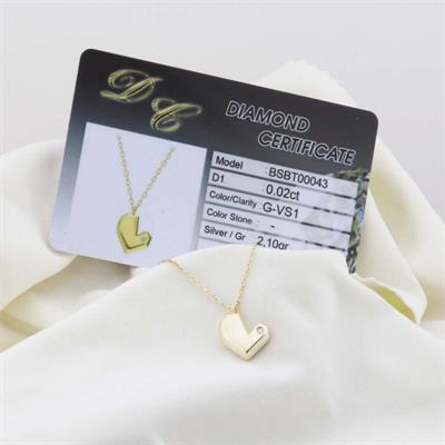 Pırlanta Taş Kalp 0.02 CT Gold Micron Kaplama Gümüş Kolye