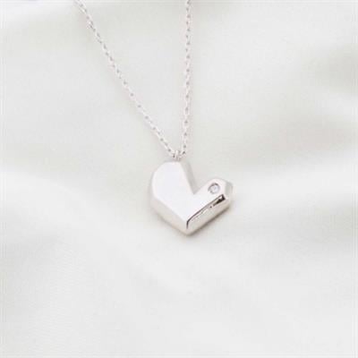 Pırlanta Taş Kalp 0.02 CT Rodyum Micron Kaplama Gümüş Kolye