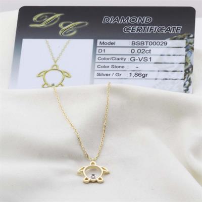 Pırlanta Taş Kaplumbağa 0.02 CT Gold Micron Kaplama Gümüş Kolye