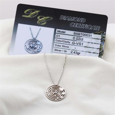 Pırlanta Taş Labirent 0.02 CT Rodyum Micron Kaplama Gümüş Kolye
