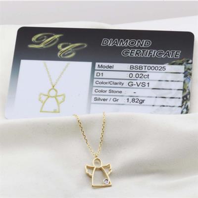Pırlanta Taş Melek 0.02 CT Gold Micron Kaplama Gümüş Kolye