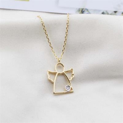 Pırlanta Taş Melek 0.02 CT Gold Micron Kaplama Gümüş Kolye