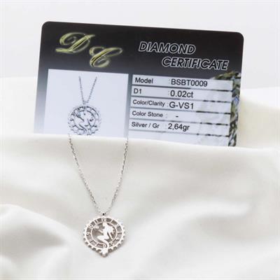Pırlanta Taş Saat Perisi 0.02 CT Rodyum Micron Kaplama Gümüş Kolye