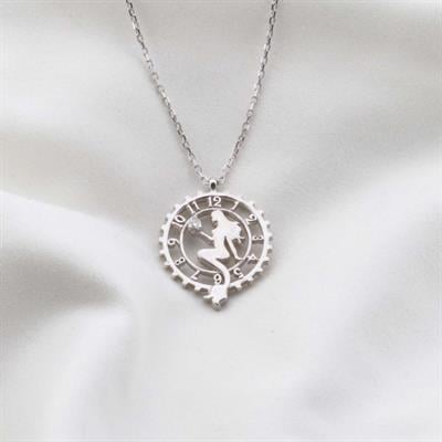 Pırlanta Taş Saat Perisi 0.02 CT Rodyum Micron Kaplama Gümüş Kolye