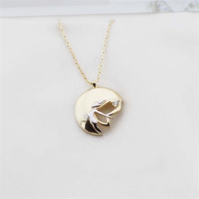 Pırlanta Taş Yarım Ay Su Perisi 0.02 CT Gold Micron Kaplama Gümüş Kolye