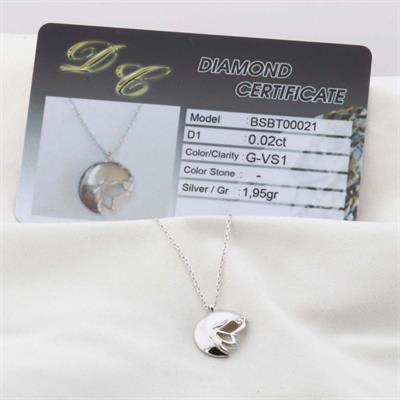 Pırlanta Taş Yarım Ay Su Perisi 0.02 CT Rodyum Micron Kaplama Gümüş Kolye
