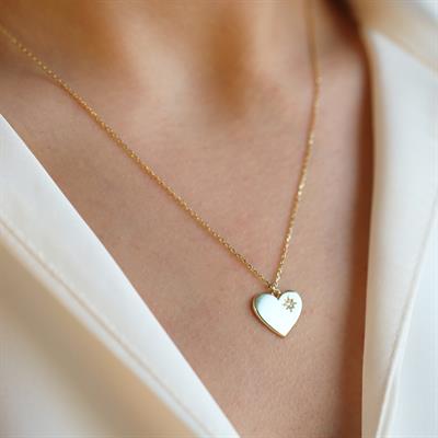 Pırlanta Taşlı 0.02 ct  Kalp Modeli Gold Micron Kaplama Gümüş Kolye