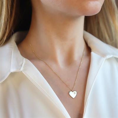 Pırlanta Taşlı 0.02 ct  Kalp Modeli Gold Micron Kaplama Gümüş Kolye