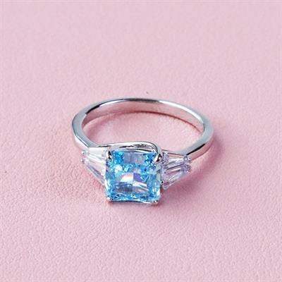 Prenses Kesim Aquamarine Taşlı Gümüş Yüzük