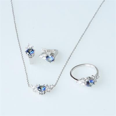 Prenses Model Safir Taşlı Gümüş Set