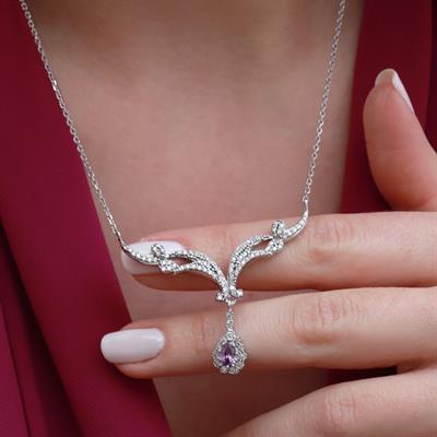 Prenses Model Zirkon Taşlı Gümüş Kolye