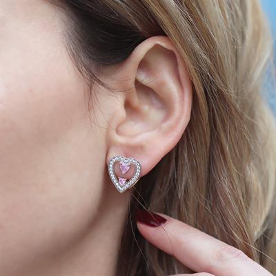 Queen Beyaz Kalp Çift Taraflı Gümüş Küpe