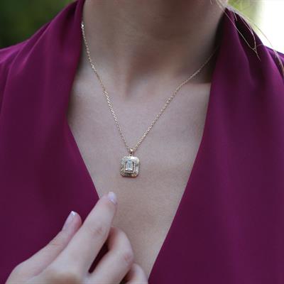 Radiant Kesim 1,25 Karat Zirkon Taşlı Elmas Model Gold Kaplama Gümüş Kolye