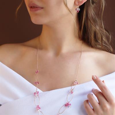 Renkli Swarovski Taşlı Rose Gold Kaplama Tasarım Set