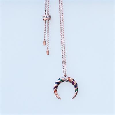 Renkli Zirkon Taşlı Hilal Modeli Rose Gold Kaplama Gümüş Kolye