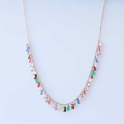 Renkli Zirkon Taşlı Rose Gold Kaplama Gümüş Trend Kolye