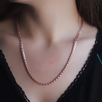 Rose Gold Kaplama 925 Ayar Gümüş Köstek Zincir