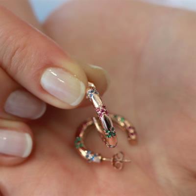 Rose Gold Kaplama Renkli Zirkon Taşlı Apm Modeli Halka Gümüş Küpe