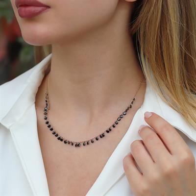 Sıra Siyah Zirkon Taş Rose Gold Kaplama Gümüş Kolye