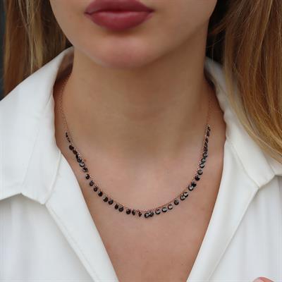 Sıra Siyah Zirkon Taş Rose Gold Kaplama Gümüş Kolye