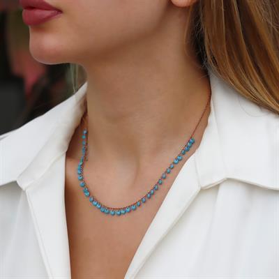 Sıra Turkuaz Taşlı Rose Gold Gümüş Kolye