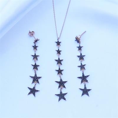 Rose Gold Kaplama Yıldız Geçidi Zirkon Taşlı Gümüş Set