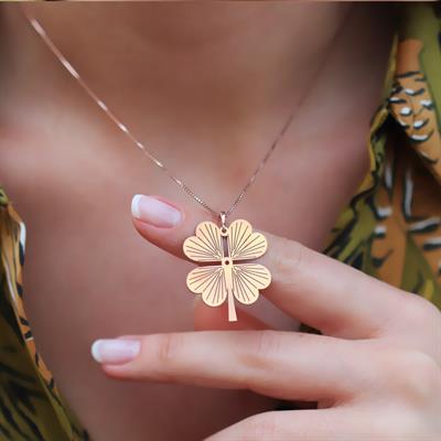 Rose Gold Kaplama Yonca Gümüş Kolye