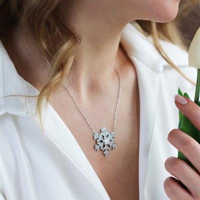 Round Kesim Kar Tanesi Modeli 6,5 mm E Moıssenıte Gümüş Kolye
