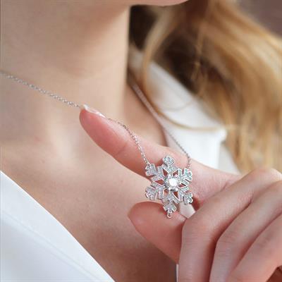 Round Kesim Kar Tanesi Modeli 6,5 mm E Moıssenıte Gümüş Kolye