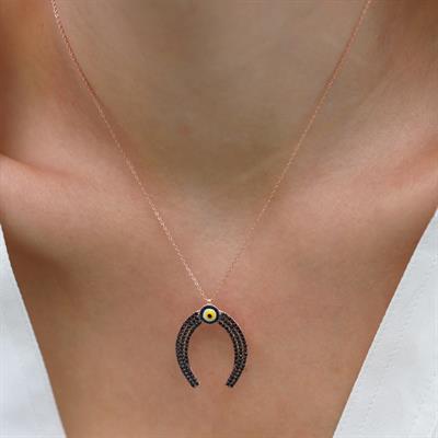Şans Nalı Nazar Boncuklu Rose Gold Kaplama Gümüş Kolye