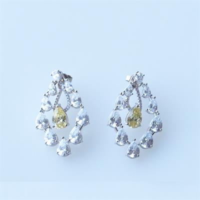 Sarı Zirkon Taşlı Damla Işıltılı Gümüş Küpe