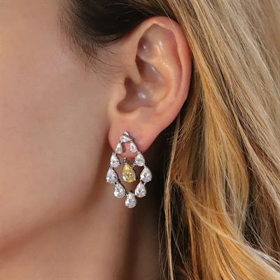 Sarı Zirkon Taşlı Damla Işıltılı Gümüş Küpe