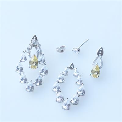 Sarı Zirkon Taşlı Damla Işıltılı Gümüş Küpe