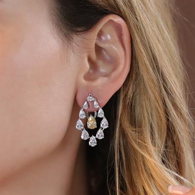 Sarı Zirkon Taşlı Damla Işıltılı Gümüş Küpe