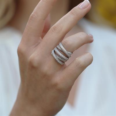 Sarmal Modeli Zirkon Taşlı Gümüş Yüzük