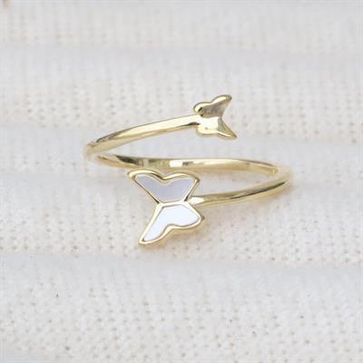 Sedefli Kelebek Gold Kaplama Minimal Yüzük