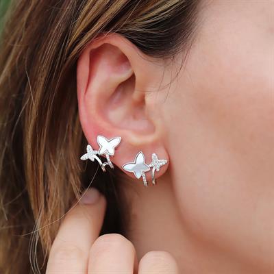 Sedefli Kelebek Gümüş Küpe