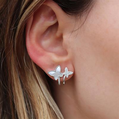 Sedefli Kelebek Gümüş Küpe