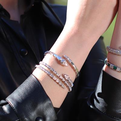 Serpent Zirkon Taşlı Gümüş Kelepçe