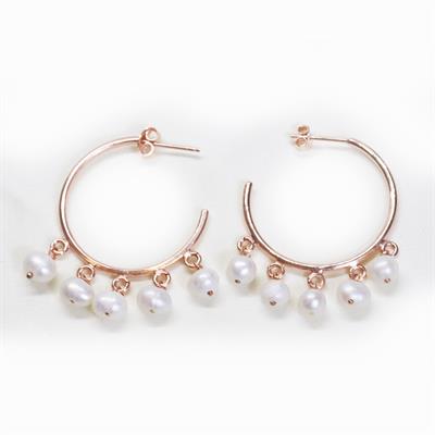 Sıra İncili Rose Gold Kaplama Gümüş Küpe