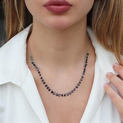 Sıra Siyah Zirkon Taş Gümüş Kolye