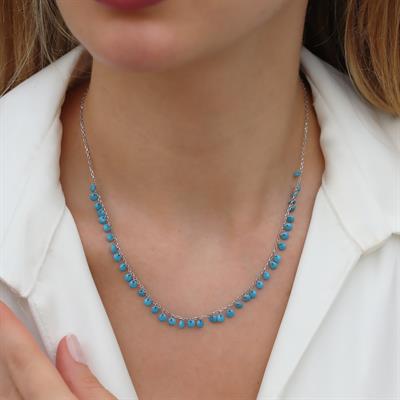 Sıra Turkuaz Taş Gümüş Kolye
